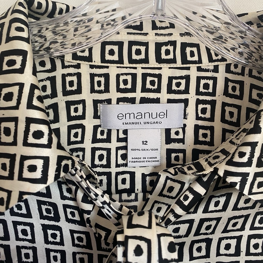 Vintage Emmanuel Ungaro Silk Blouse L Tie Abstract Geometrical Classic Office - Picture 2 of 7
